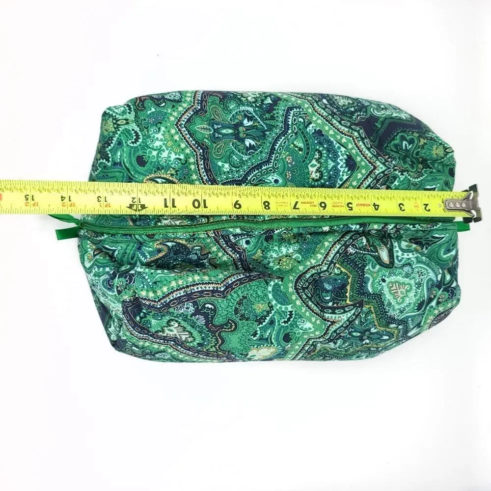 Handmade Makeup Cosmetic Bag Set Green Floral Travel Zip Case Lined Make Up - Picture 12 of 13